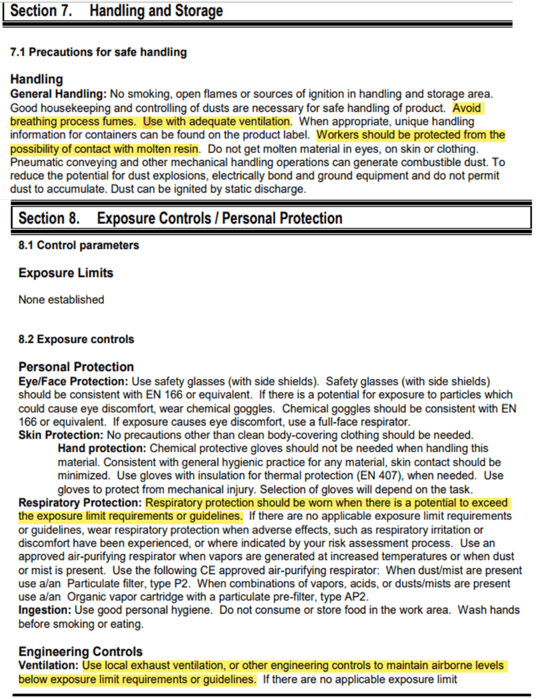 Harmful emissions during polymer extrusion