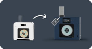 The two filament makers, with an arrow in between pointing from the one to the two, with the two having a discount tag on it.